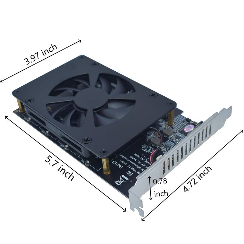 LetLinkSo M.2 PCIe Adapter x16 Gen4 for 4 Ports M2 SSDs, PCIe M.2 Expansion Card for 4 M.2 2280 2260 2242 2230 NVMe SSDs M Key with Advanced Cooling Ultra Quiet DC Brushless Fan - Image 4